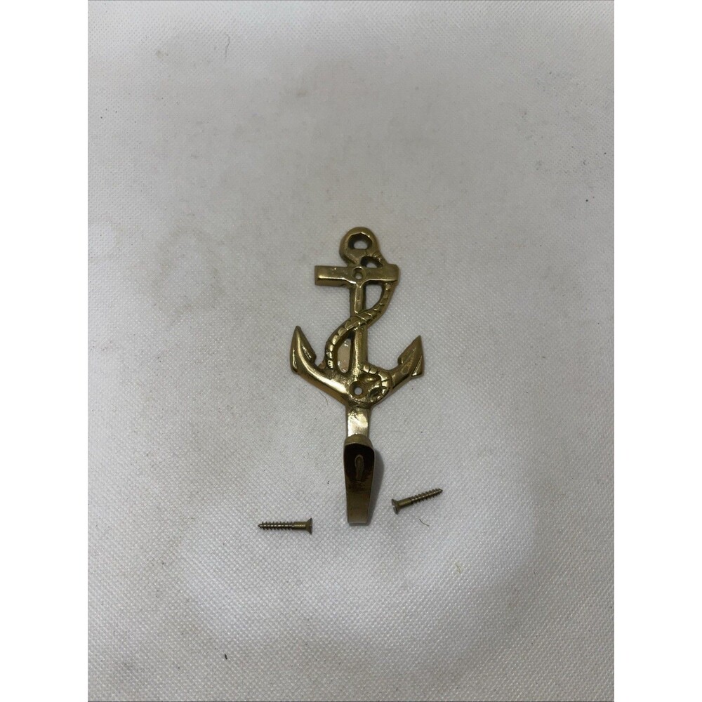 Vintage ANTIQUE Brass NAVY Nautical ANCHOR Coat HOOK Wall HANGER By Windcurrent - Picture 3 of 5